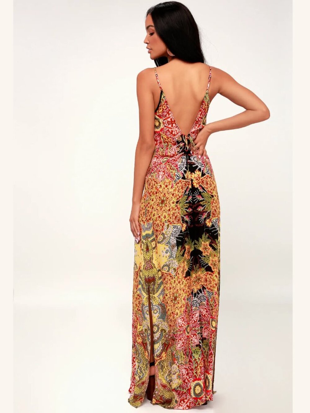 Free People Wildflower Black Multi Print Slip Maxi Dress L Boho Summer - Picture 4 of 14